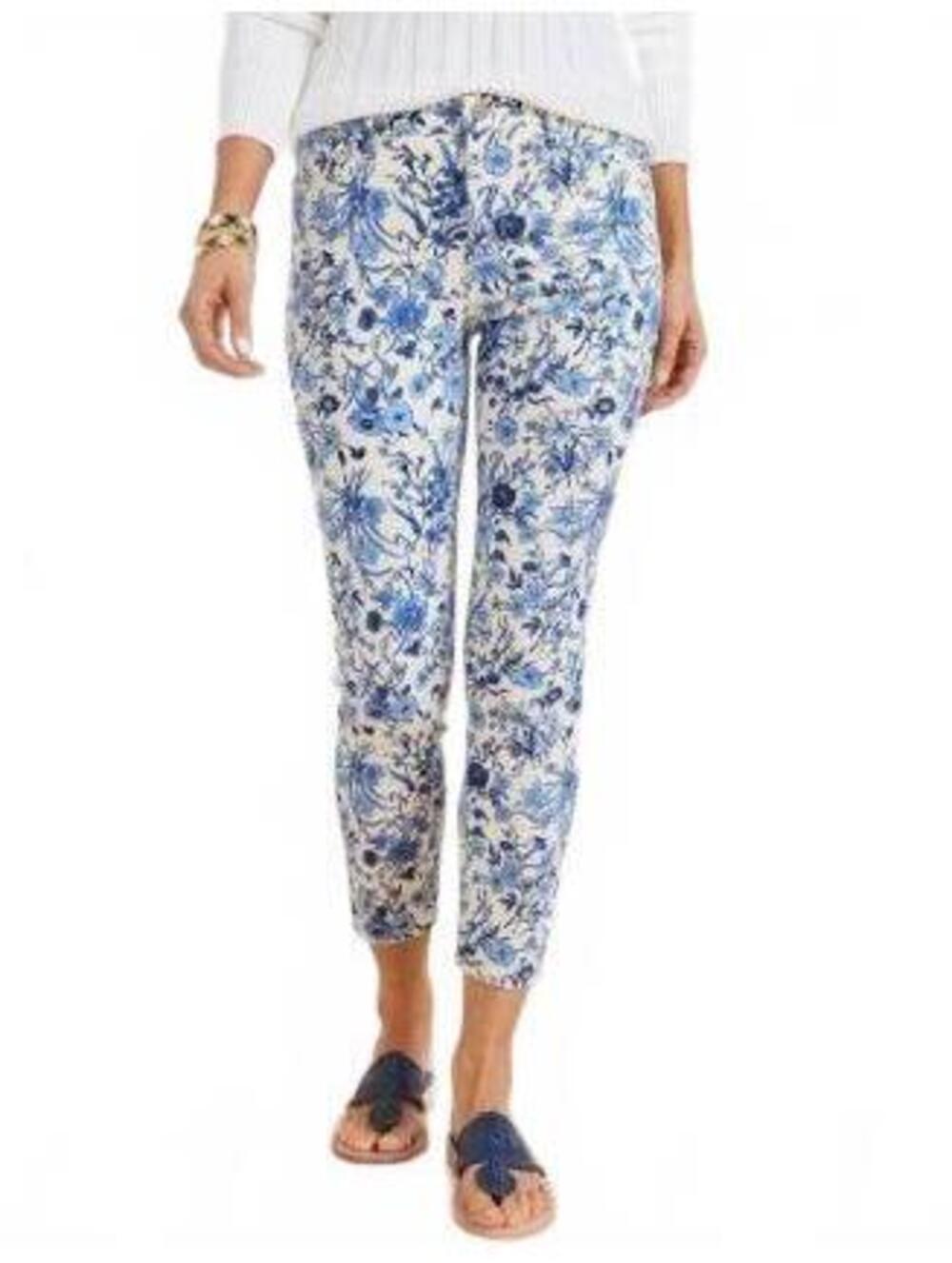 Talbots Slim Ankle Jeans in Blue Bird Toile Print, Size 16